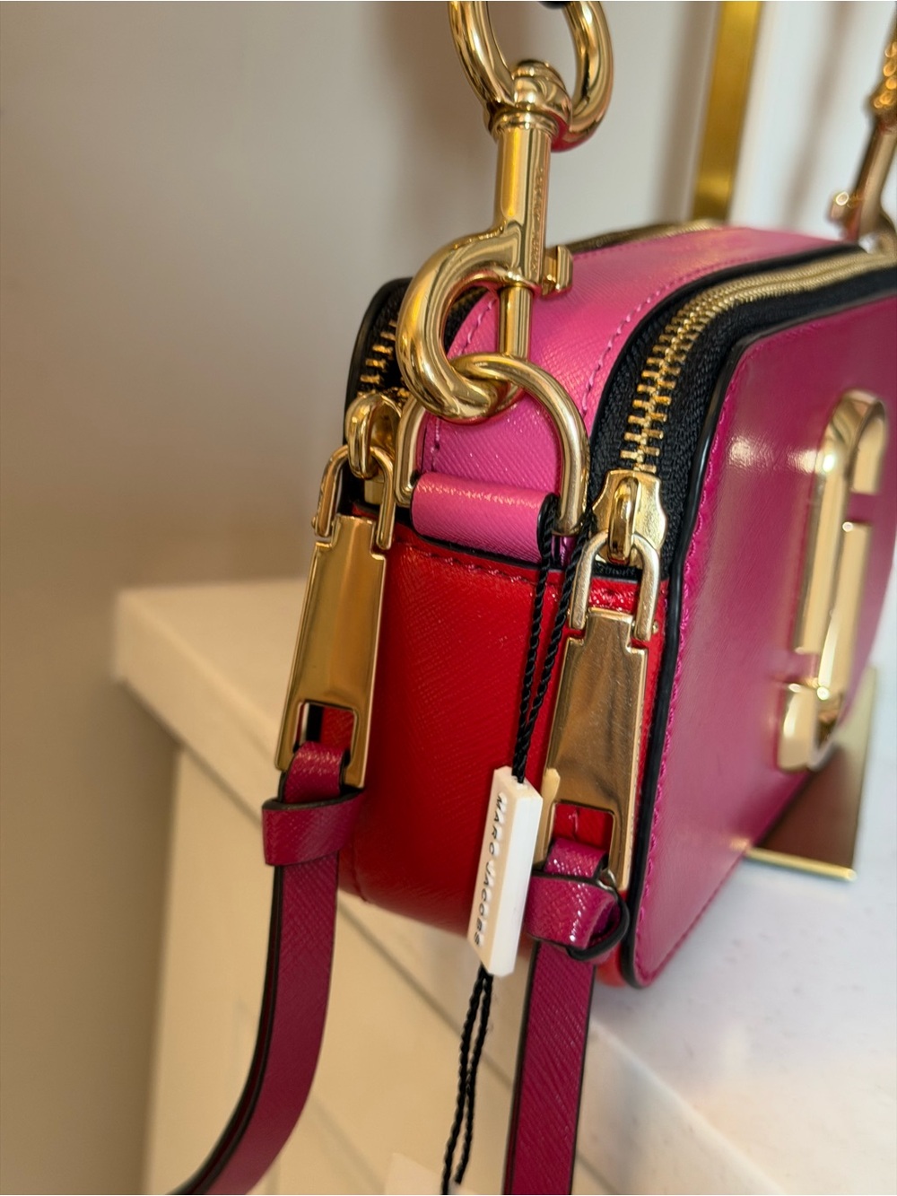 Marc Jacobs Hot Pink & Red Double-Zip Crossbody Camera Bag with Gold Hardware - Picture 12 of 15